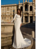 Beaded Long Sleeves Ivory Satin Lace Wedding Dress